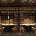Modern Restaurant Interior With Long Corridor Booth Seating Warm Lighting And Slate Flooring 3d model