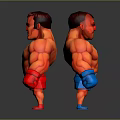 Muscular Men in Red Orange Outfits With Boxing Gloves 3D Model Displaying Fighting Stance