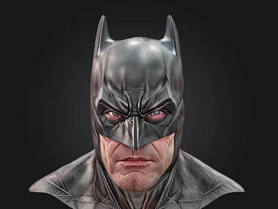 Detailed Batman Cowl And Stern Face Sculpture With Realistic Dark Design 3d model