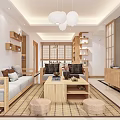 Modern Living Room Interior Design With Light Sofa Wooden Coffee Table And Pendant Lights