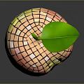 Shiny Mirrored Apple With Green Leaf And Reflective Tile Surface