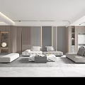 Modern Living Room Interior With Wooden Walls Gray Sofas And Marble Elements 3d model