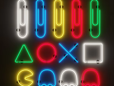 Colorful Neon Decorative Lights with Various Shapes Like Paperclips Triangles and Ghosts 3d model