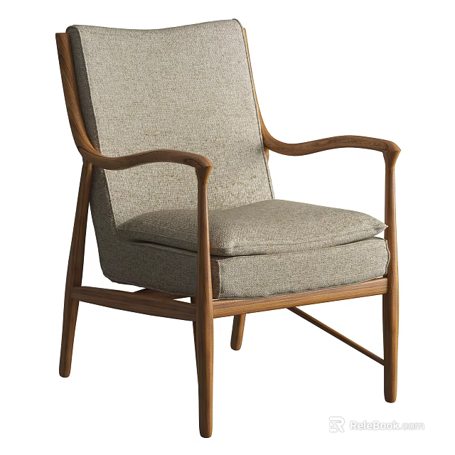 Elegant Modern Lounge Chair With Curved Wooden Arms And Soft Fabric Cushion Design 3d model 