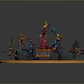 Fantasy Characters and Creatures on Circular Platform With Various Weapons and Outfits 3d model