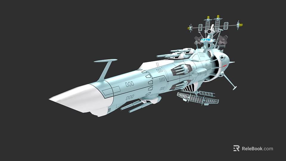 Futuristic Military Warship With Streamlined Hull Advanced Antennas And Weapon Systems 3d model 