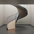 Modern Spiral Staircase With Glass Railing And Illuminated White Steps In Minimalist Room