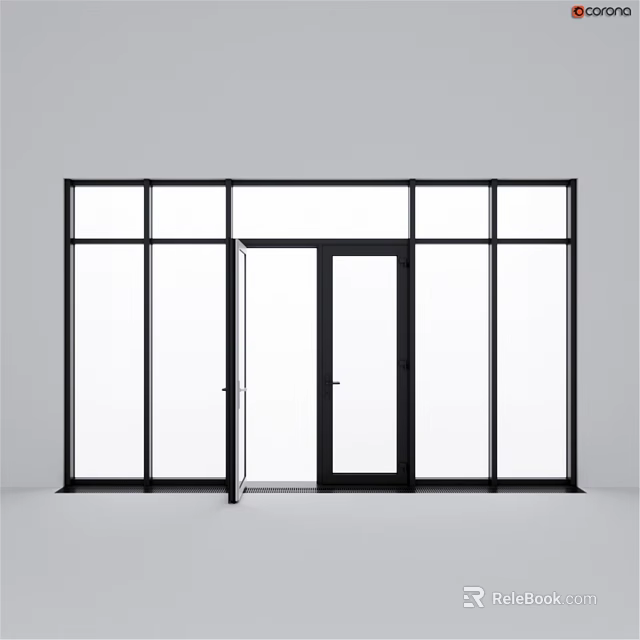 Modern Casement Window With Black Frame And Glass Panes Featuring Open Door And Sleek Design 3d model 