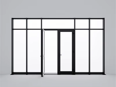 Modern Casement Window With Black Frame And Glass Panes Featuring Open Door And Sleek Design 3d model
