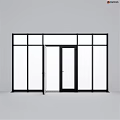 Modern Casement Window With Black Frame And Glass Panes Featuring Open Door And Sleek Design
