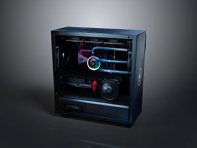 Gaming Computer Case Open Design With RGB Lighting Cooling Fans And Graphics Card 3d model