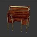 Red Vintage Desk With Arched Top Gold Accents And Carved Legs