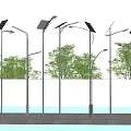 Solar Powered Outdoor Street Lights With Solar Panel On Top And Metal Poles
