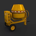 Yellow Mobile Concrete Mixer Industrial Equipment With Red White Striped Top And Wheels