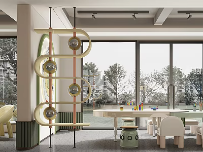 Bright Modern Kids Playroom Interior With Spiral Slide Colorful Furniture And Large Windows 3d model