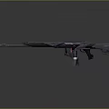 Futuristic Dark Colored Sniper Rifle With Long Barrel Sleek Design Red Accents