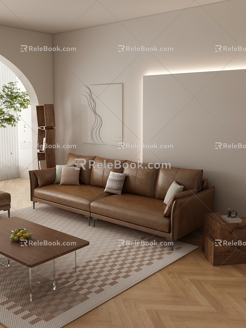 Middle Ancient Sofa Multi-seat Sofa Leather Sofa model