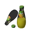 TUMBAK Nectarine Orange Juice Drink In Standing And Fallen Glass Bottles With Yellow Liquid