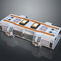Modern Mechanical Control Panel With Orange Accents And Digital Display Panels