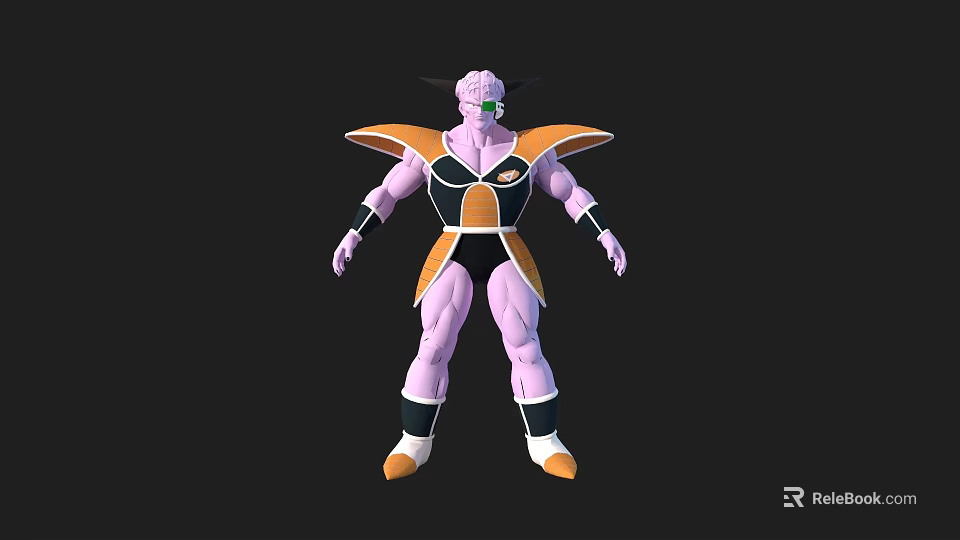 Frieza Anime Game Character With Purple Skin Black And Orange Armor Green Eyes Standing Pose 3d model 