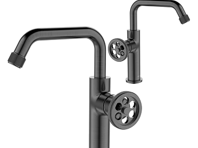 Tall Modern Black Curved Faucets With Control Knobs And Sleek Design 3d model