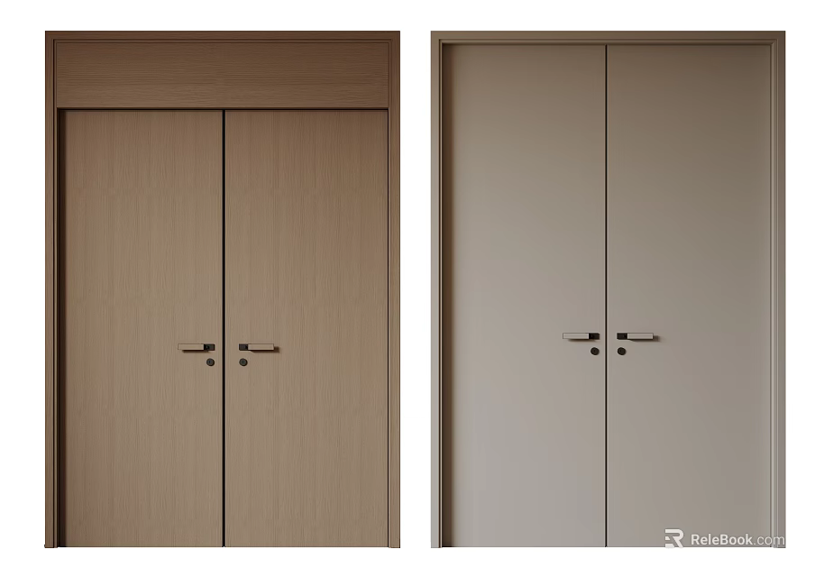 Modern Interior Double Doors In Wooden And Gray Finishes For Home Design 3d model 