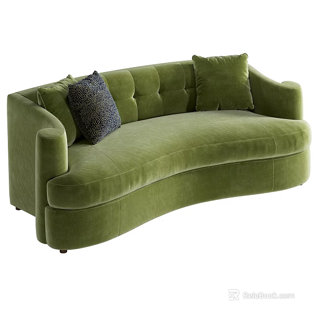 Modern Green Velvet Curved Multi-Seat Sofa With Decorative Cushions And Soft Upholstery 3d model 