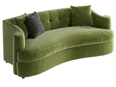 Modern Green Velvet Curved Multi-Seat Sofa With Decorative Cushions And Soft Upholstery 3d model