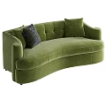 Modern Green Velvet Curved Multi-Seat Sofa With Decorative Cushions And Soft Upholstery