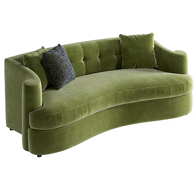 Modern Green Velvet Curved Multi-Seat Sofa With Decorative Cushions And Soft Upholstery 3d model