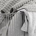 Metal Wire Laundry Basket With Towels And Textiles 3d model