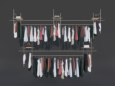 Hanging Clothes With Various Colors And Styles On Metal Display Rack 3d model