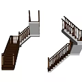 Wooden Staircase Interior Design With Classic Railing And Solid Wooden Steps 3d model