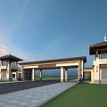 Traditional Chinese Ancient Architecture Entrance Gate With Symmetric Pavilions And Sunset Sky