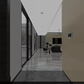 Modern Open Dining and Living Room Interior With Marble Floor Pendant Lights And Large Windows