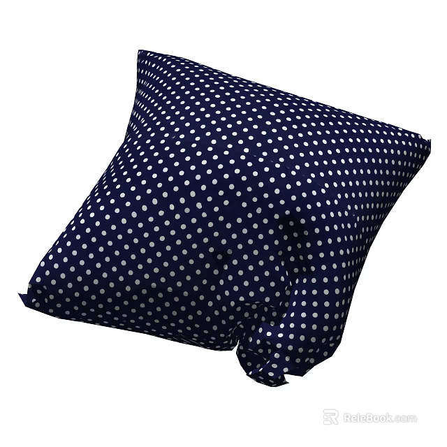 Dark Blue Throw Pillow with White Polka Dot Pattern for Home Decoration 3d model 
