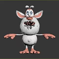 Cute White Furry Animal with Big Blue Eyes Pink Nose Ears and Feet Cartoon Character