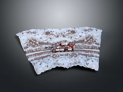 Modern Snow Scene Model With Red Tracked Vehicle And Textured Trails 3d model