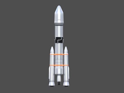 3D Rendered Silver Rocket Model With Booster Stages And Orange Accent Rings 3d model