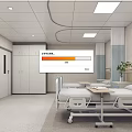 Modern Hospital Outpatient Clinic Room With Medical Beds Storage Cabinets TV And Artwork