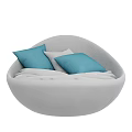 Gray Bean Bag Chair with Blue Cushions and Soft Blanket for Cozy Living Room