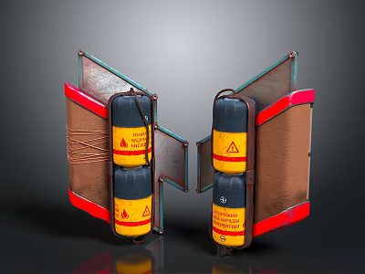 Two Aerospace Containers With Yellow Warning Labels And Red Edges For Space Missions 3d model