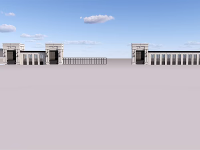 Classic Stone Entrance Gate Design With Pillars Fence And Blue Sky 3d model