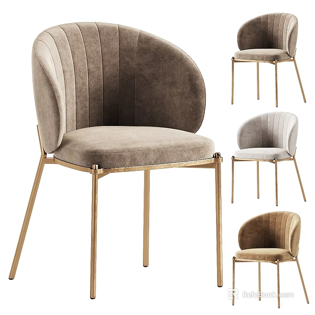 Modern Upholstered Dining Chairs With Curved Backrest And Gold Metal Legs 3d model 