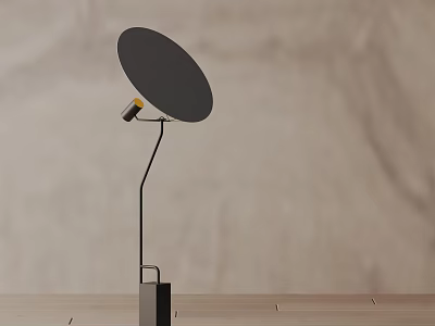 Modern Floor Lamp With Round Shade Black Pole And Yellow Accent On Wooden Tabletop 3d model