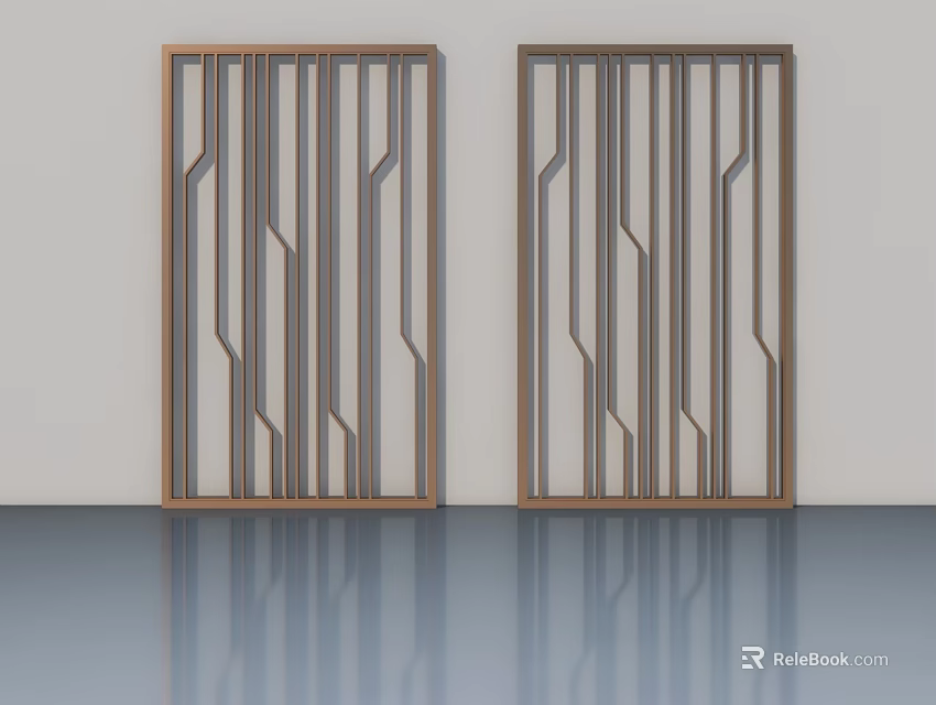 Modern Swing Doors With Wooden Frames And Geometric Patterns For Home Interior 3d model 