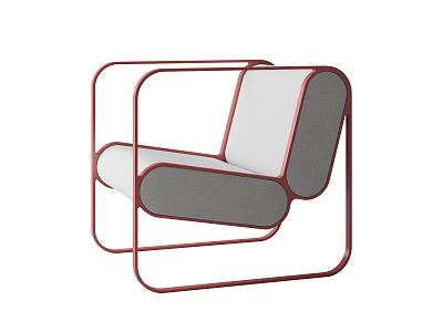 Modern Single Sofa With Red Metal Frame And Gray White Cushions Stylish Design 3d model