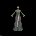 Elven Fantasy Character In Green And Gray Robe With Long Hair And Pointed Ears