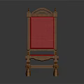 Classic Wooden Frame Leisure Chair With Red Cushion High Backrest And Carved Armrests