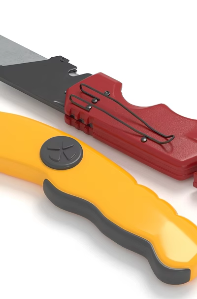 Hardware Tools Yellow Red Utility Knives With Sharp Blades And Ergonomic Handles 3d model Hardware Tools Yellow Red Utility Knives With Sharp Blades And Ergonomic Handles 3d model